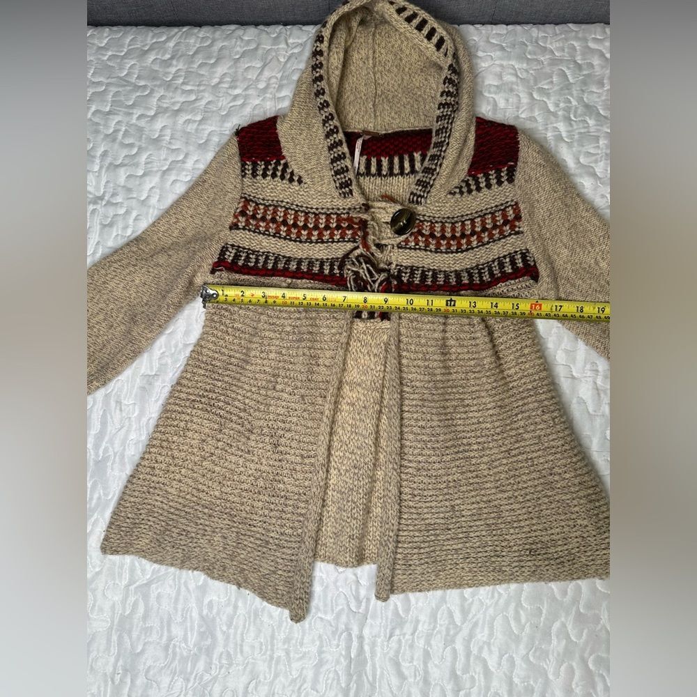 Free People Fitted Boho Hooded Knit Cardigan Sweater Chunky Wool Blend Cozy Sz M - Picture 7 of 10